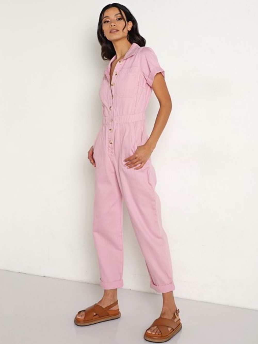 Show Me Your MuMu Pink Short-Sleeve Utility Jumpsuit